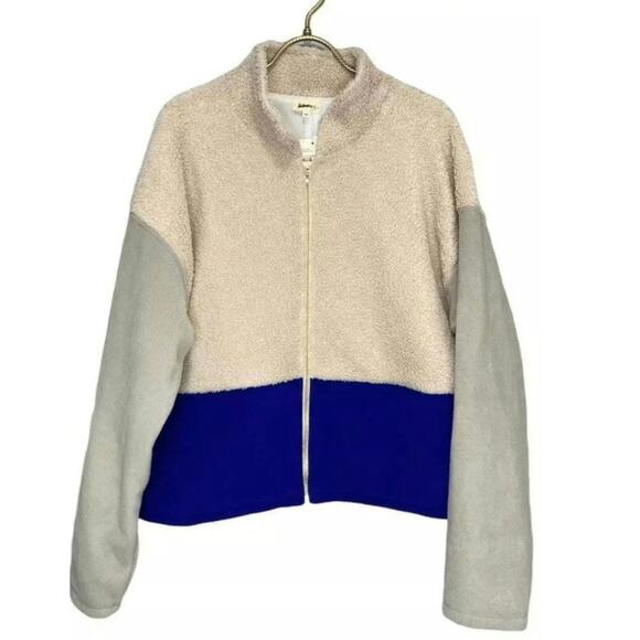 New Anthropologie DONNI Colorblocked Sherpa Jacket $324 XL Cream - Picture 6 of 9